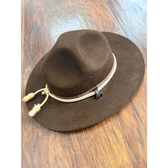 Stratton Campaign Style Hat VTG Hwy Patrol Ranger Green Self Forming 6 7/8 Felt - Picture 12 of 13